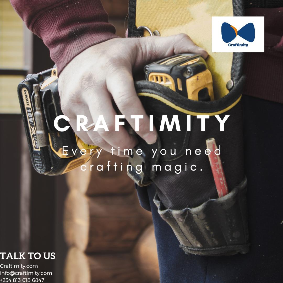 Craftimity offer the best available artisan services in your area.

#craftimity #HomeRepairs #SupportLocalArtisans #CraftedToPerfection #ExpertCraftsmen #GetItDoneRight #ArtisanServices #CraftedWithCare #HomeImprovement #LocalArtisans #CraftingSolutions #SkilledProfessionals