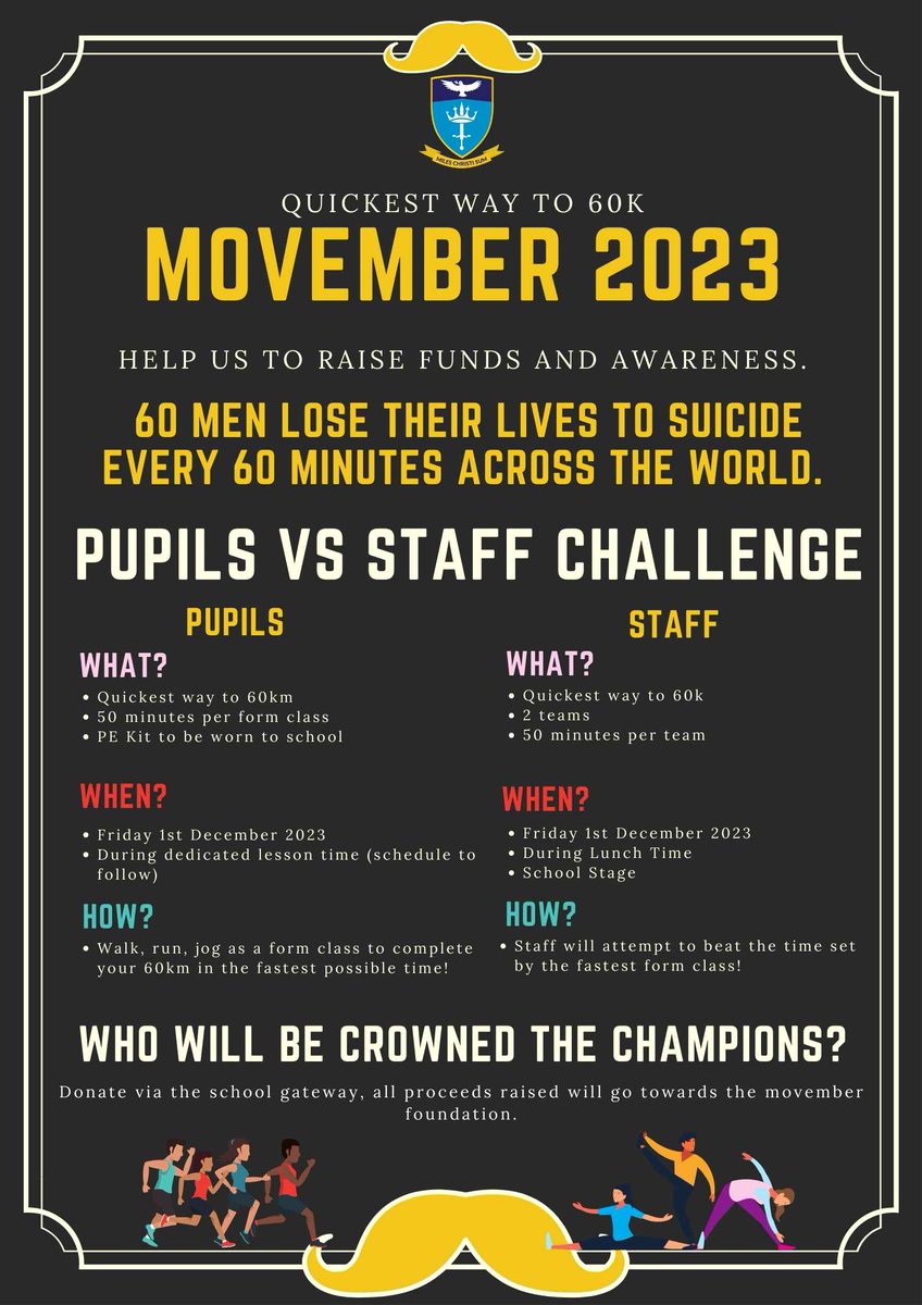 starchsch's tweet image. Let’s see how much we can raise and who will win the pupils v staff challenge! #Movember2023 #moveit