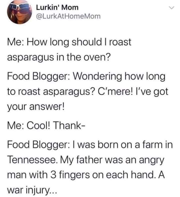 cowboyhank1982's tweet photo. Each time I look for a Thanksgiving recipe online, this is what I find. Food bloggers are what keep the cookbook industry in business. https://t.co/Y5xDu0Htbb