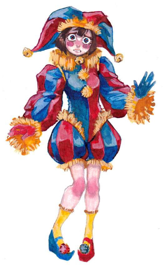MeggieBFox's tweet photo. Feeling clunky with watercolors but I'm still trying #theamazingdigitalcircusfanart #theamazingdigitalcircus https://t.co/sDbilfbD3l