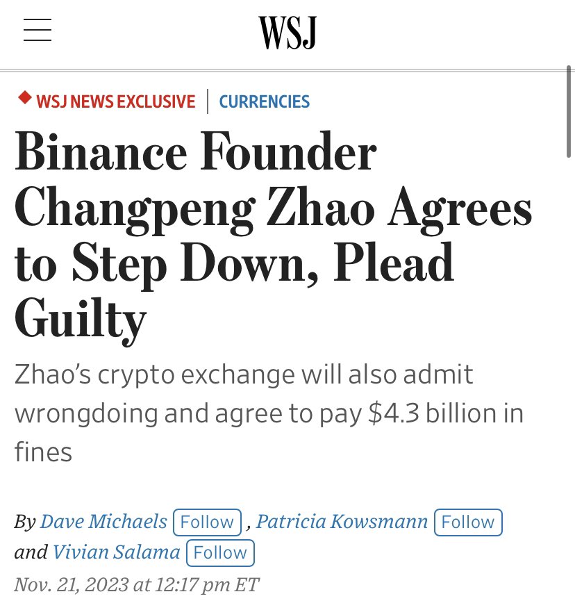 Binance-Gründer Changpeng Zhao erklärt sich zum Rücktritt bereit und bekennt sich schuldig!

Zhaos Krypto-Börse räumt auch Fehlverhalten ein und erklärt sich bereit, 4,3 Milliarden Dollar an Geldstrafen zu zahlen!