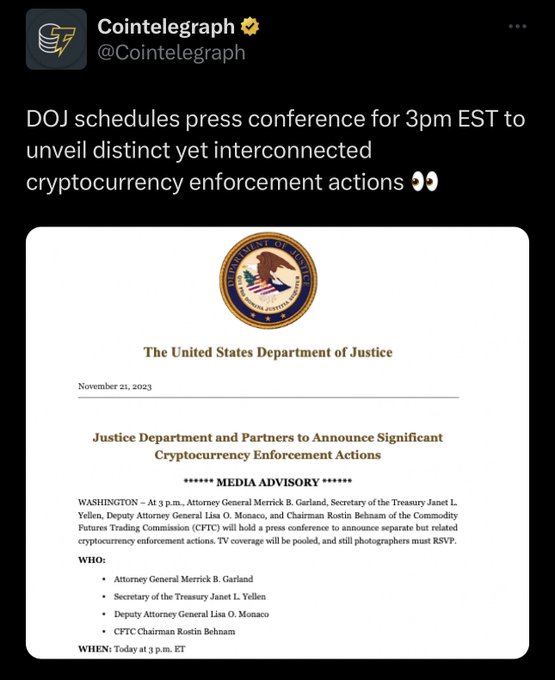 CZ From Binance Just Resigned As CEO As The DOJ Is Making Major Announcements Today &amp; Apparently There