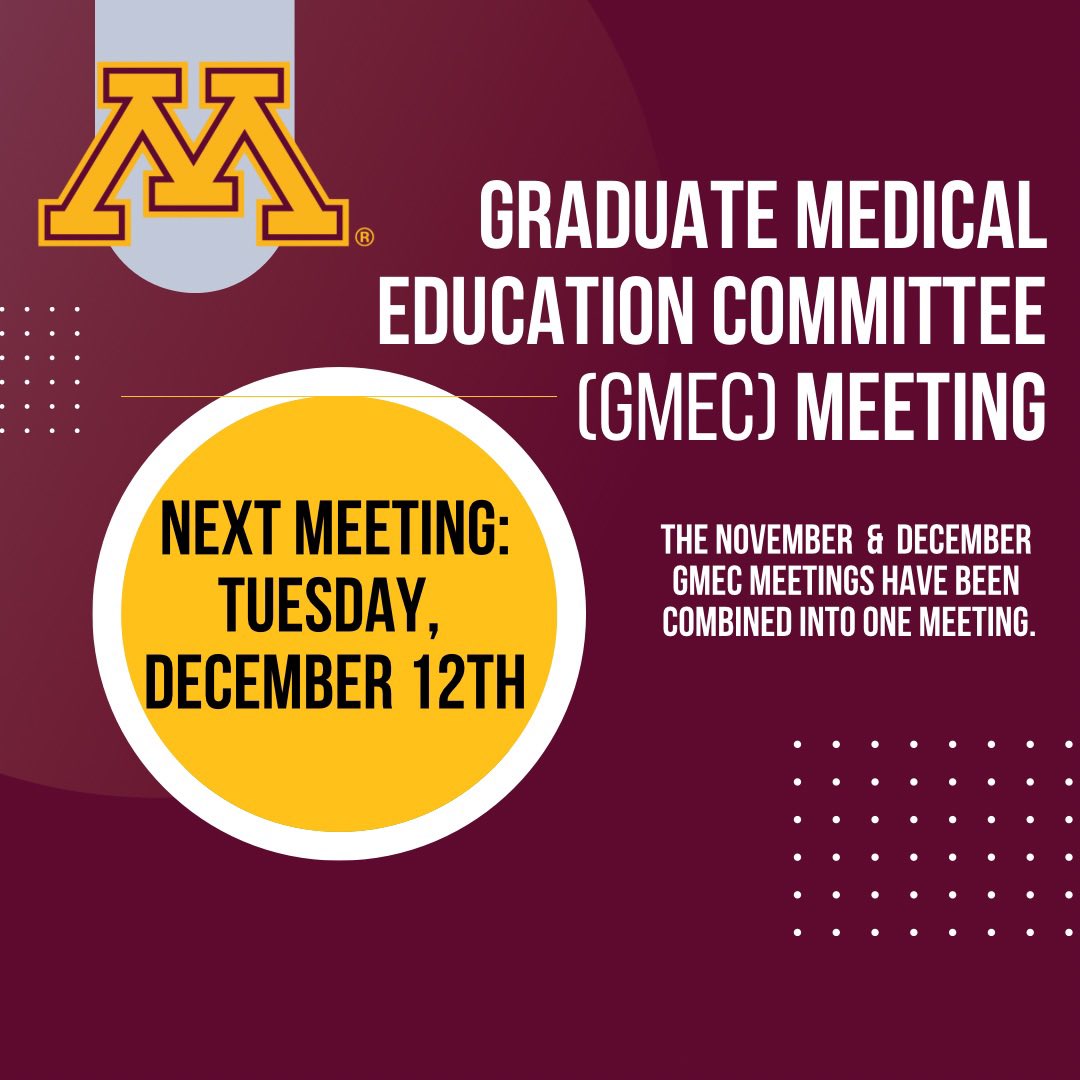 Mark it on your calendar! Due to the holidays November & December GMEC meetings have been combined and the date has moved to December 12th! #gmec #umngmec #umngme