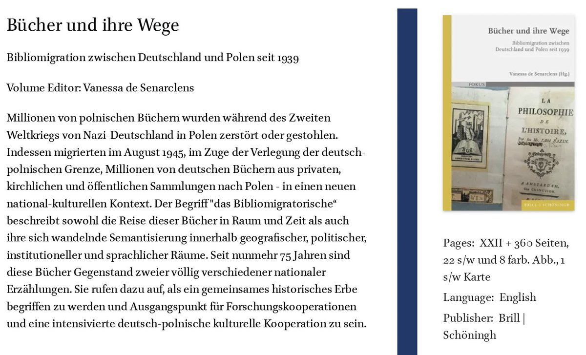 New publication on "bibliomigration" between Germany and Poland since 1939, collecting the proceedings of a conference at the DHI in Warsaw. The introduction is open access: brill.com/display/book/9…