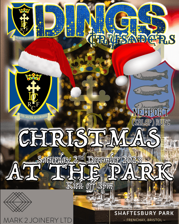 Christmas at the Park Saturday 2nd December sponsored by Mark 2 Joinery Ltd 3 course festive sit down meal & Coffee with mince pies Private bar. Arrive for 12.30pm, Sit Down for 1pm, Kick off 3pm Contact Cariad: commercial@dingsrugby.co.uk dingscrusaders.com/news/christmas…