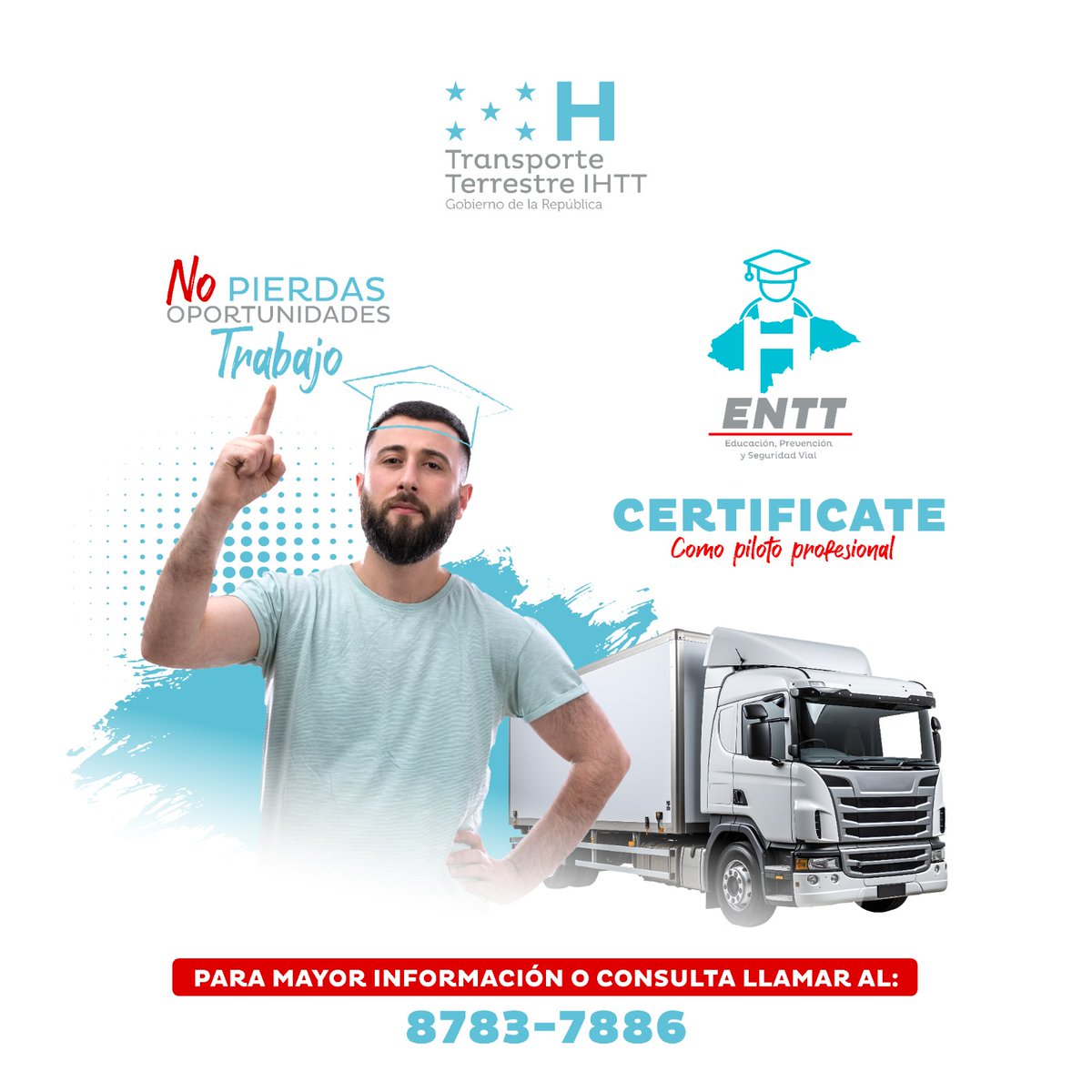 IHTT_HN's tweet photo. ¡Certifícate como piloto profesional en la #ENTT!
Las capacitaciones son para las modalidades de transporte de carga y de pasajeros. 🚌🚛🚕📑🤝
Para obtener más información comunicarse a los siguientes números de teléfono:
ENTT Tegucigalpa: 8783-7886
ENTT Comayagua: 9397-6752 https://t.co/QBKa7HP63k