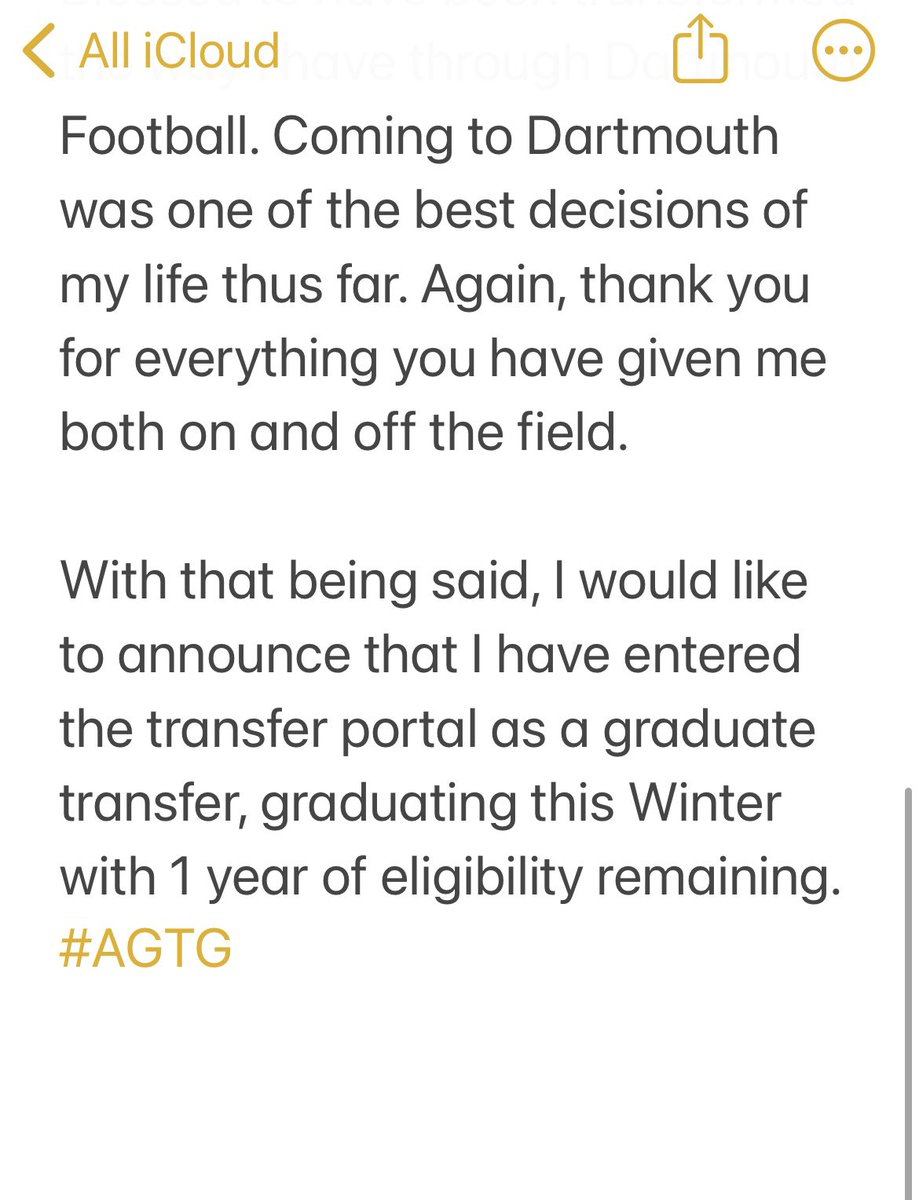 After much thought and consideration I would like to announce that I am entering the transfer portal as a graduate transfer, graduating in the Winter, with 1 year of eligibility remaining. Please read my note below…thank you🙏🏼