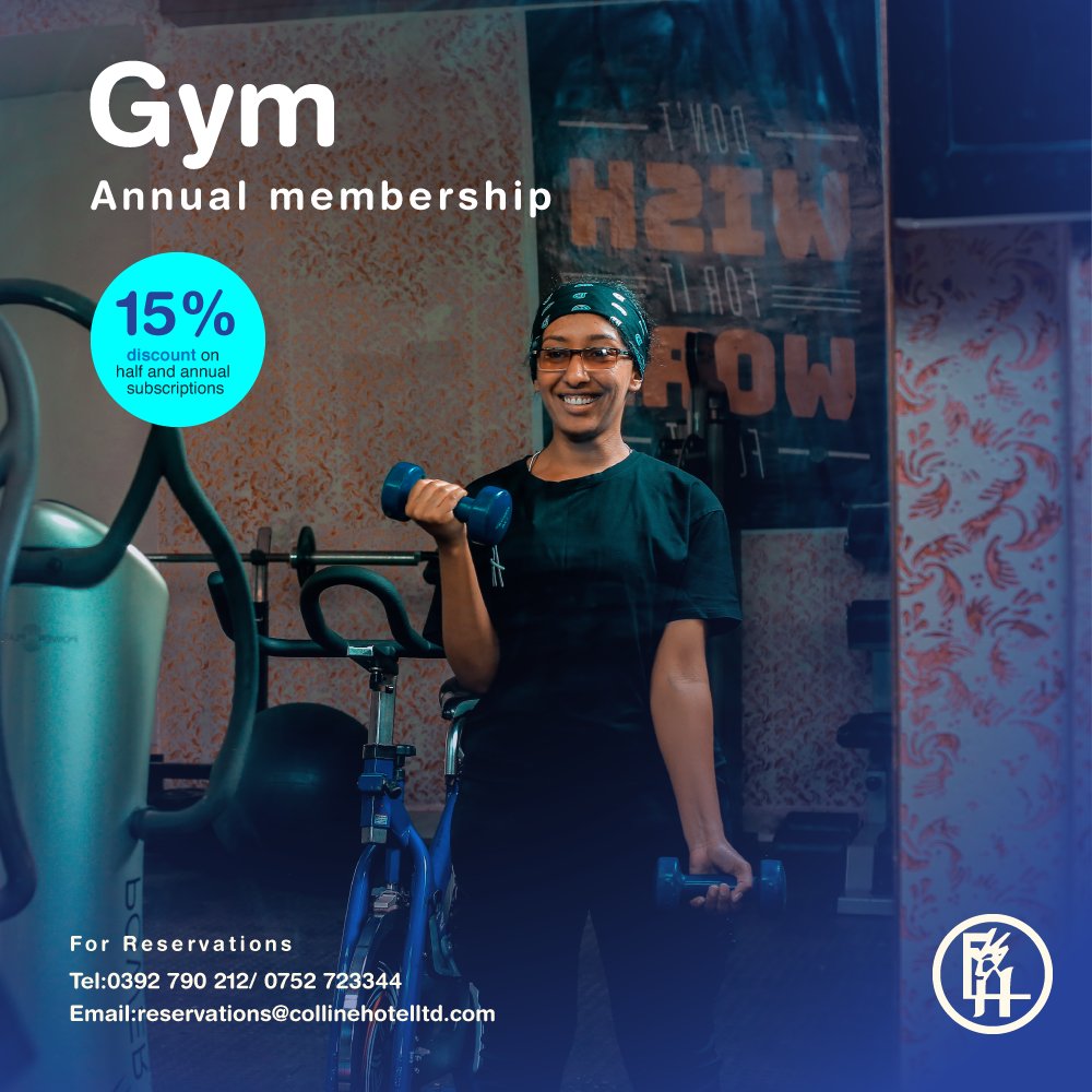 CollineHotelLtd's tweet photo. Because we are approaching the month of giving, get a 15% discount on half and annual membership signups and renewal this December for our gym services. #Gym #fitnesslife #CollineHotelLtd

For Reservations: - 0752723344 or Email: - reservations@collinehotelltd.com https://t.co/ysJm6PUv9S