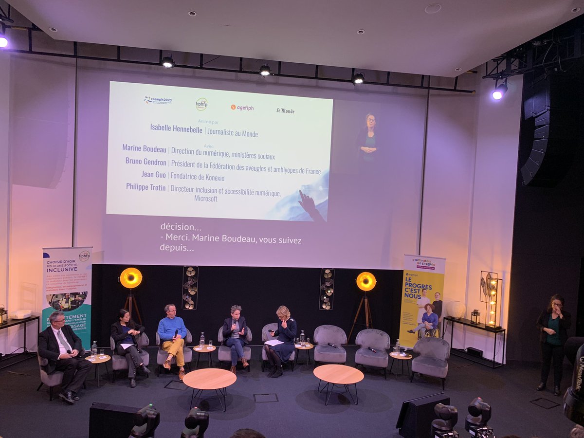 [Conference #SEEPH2023] L’accessibilité numérique un tremplin pour les employeurs et les personnes en situation de handicap ? discussion <a href="/lemondefr/">Le Monde</a> animée par <a href="/IsaHennebelle/">Isabelle Hennebelle</a> avec <a href="/jean_n_guo/">Jean Nachiwala Guo</a> <a href="/Konexio_eu/">Konexio</a> <a href="/gendron_bruno/">gendron bruno</a> <a href="/Aveugles_France/">AVEUGLES DE FRANCE</a> <a href="/marineboudeau/">Marine Boudeau</a> <a href="/microsoftfrance/">Microsoft France</a> P.Trotin
