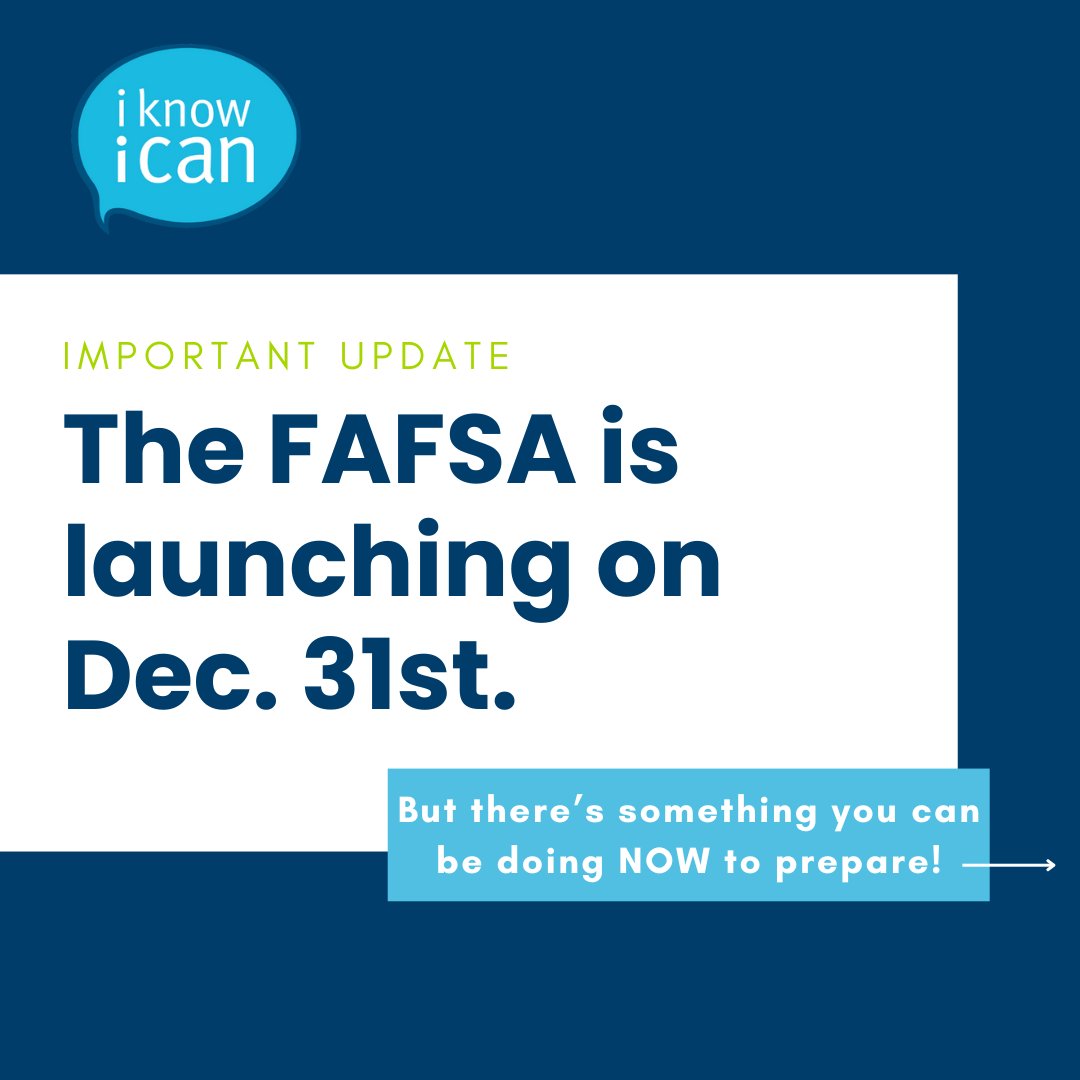IKnowICan88's tweet photo. The 2024–25 FAFSA® form is launching on Dec. 31st! 📢 But there's something you can be doing NOW to prepare! Anyone who will be putting their information into the FAFSA will need to create an FSA ID. Create yours TODAY at https://t.co/PC8sid6w51. #iknowican #dreambig #fafsa https://t.co/RqLftuouYw