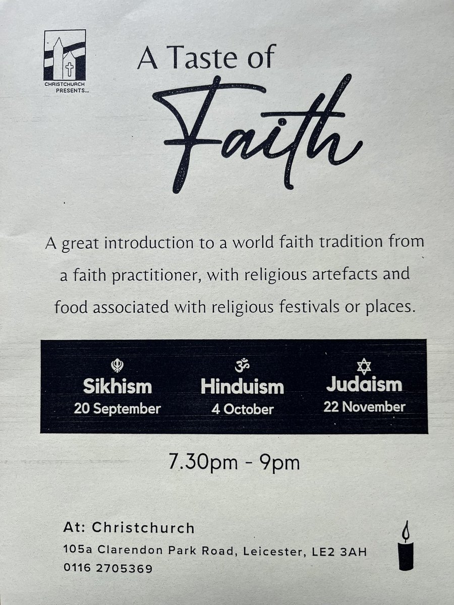 christchurch_cp's tweet photo. A reminder that our third Taste of Faith meeting is tomorrow night at 7.30pm.

The first two sessions were very interesting, with lots of discussion, food and sharing of ideas, so we’re looking forward to this session on Judaism and hope that many of you can join us https://t.co/fS7SKHpq2n
