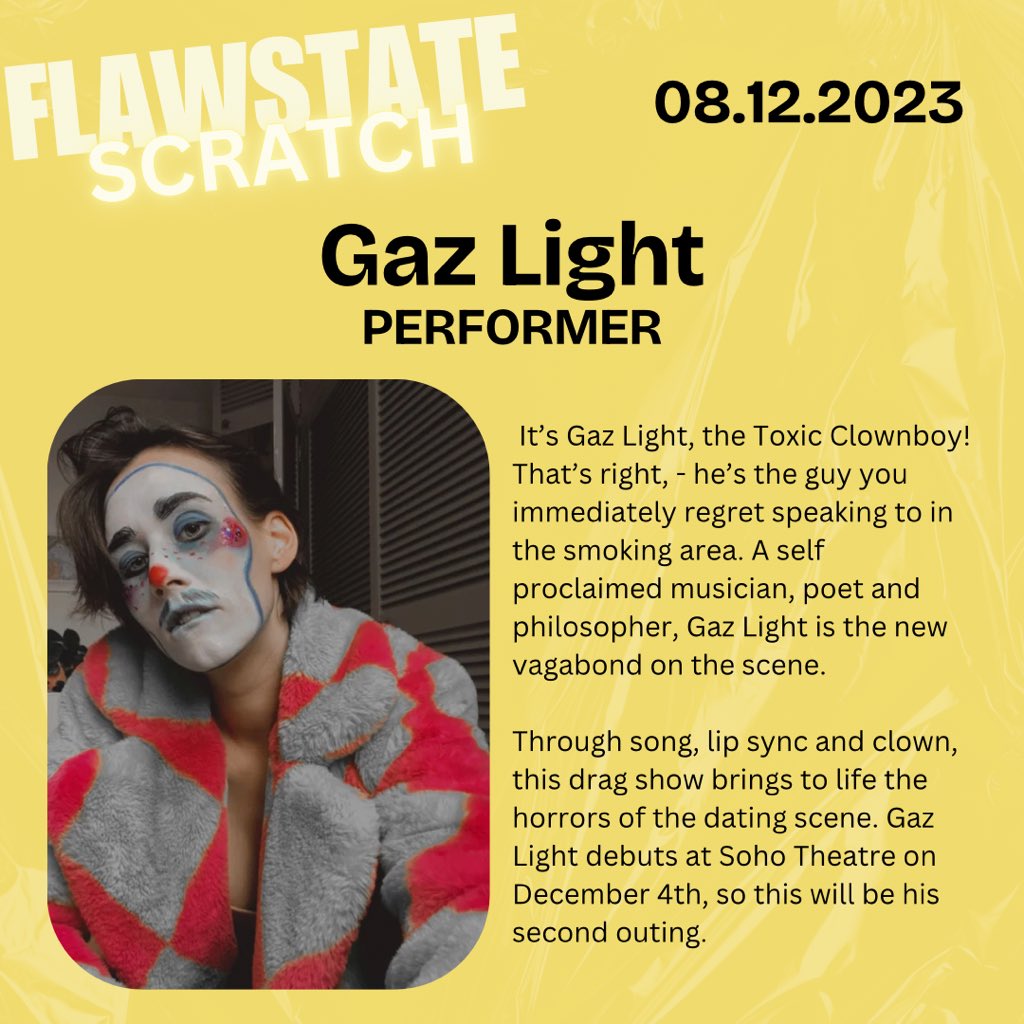 ⚡️FRIDAY’S LINEUP⚡️

Meet the creative behind “GAZ LIGHT”

Performed by Gaz Light🔥

Book your tickets via goldengoosetheatre.co.uk/whatson/flawst… 🪩🪩🪩