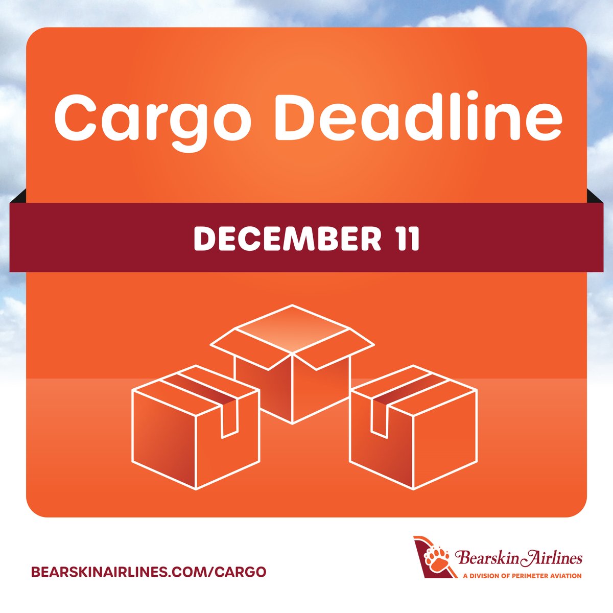 To ensure cargo arrives prior to Christmas it must be received at Cargo Offices no later than the following dates and times:

Thunder Bay: 5:30 pm EST, Monday, December 11

Sioux Lookout: 5:00 pm EST, Monday, December 11

#CargoDeadline #HolidayShipping #BearskinAirlines