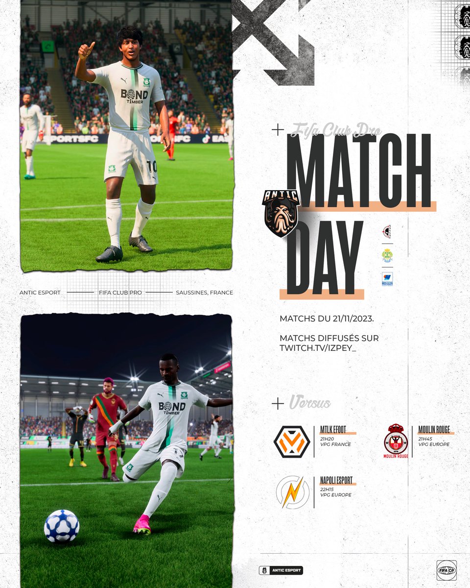 ⚽️ 𝗠𝗔𝗧𝗖𝗛𝗗𝗔𝗬 ! Opération prise de points pour nos Pirates ce soir, avec 3️⃣ matchs prévus 🇪🇺🇫🇷 

▶️ twitch.tv/izpey_ (21h20)

#EAFC24 #ProClubs