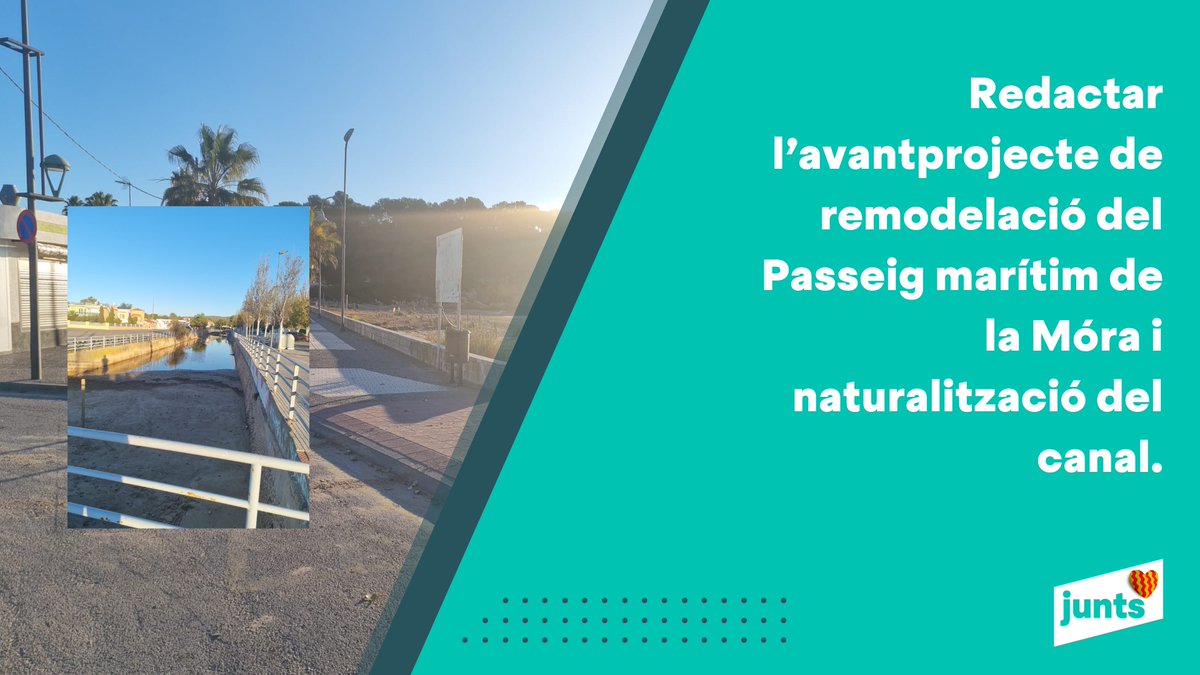 jordisendra's tweet photo. 🏖️ Redactar l’avantprojecte de remodelació del Passeig marítim de la Móra i naturalització del canal.

⚽️🏀 Redactar el projecte de rehabilitació de les pistes esportives de la Móra i instal·lació de l’enllumenat. https://t.co/z7WMmz39JQ