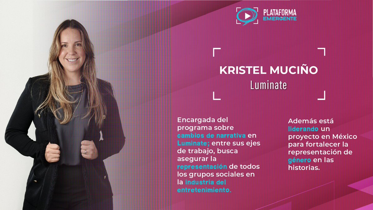 ¡Conoce a nuestras invitadas! Kristel, la responsable de cambio de narrativas de LUMINATE conversará sobre la importancia de la industria del entretenimiento y su papel para acelerar el empoderamiento de minorías. ¡Hoy es el día! No te pierdas la charla a las 6:30 por Zoom.