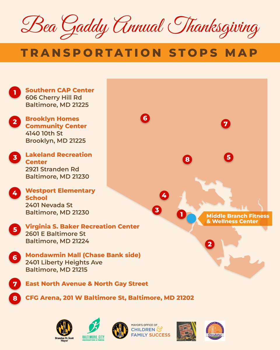 Baltimore, the Bea Gaddy Annual Thanksgiving Dinner is just around the corner. Given the location change, we are making transportation options available across the city. See you there! mayor.baltimorecity.gov/news/press-rel…