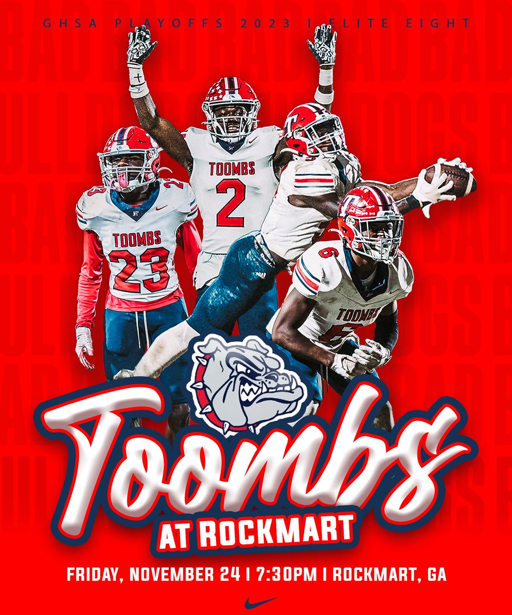 ToombsFootball1's tweet photo. The Plan: Eat the Turkey. Head to Rockmart.
See you Friday Bulldog Nation!

🆚Rockmart HS
📍Yellow Jacket Stadium I Rockmart, GA
🗓️Friday, November 24
⏰ 7:30pm Kickoff
🎟https://t.co/5erVVoifk3
📸 @JLawsonGraphics 

@912Sports @WTOCJake @GPBsports @AJCclassAAblog @AmyZimmerWJCL https://t.co/0A9noLTRJg