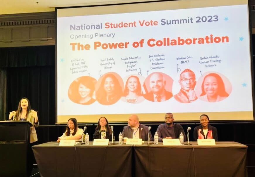 📸Take a look at our Senior Voting and Election Policy Associate Britah Odondi at the @SLSVCoalition 2023 National Vote Summit last week! She spoke on the opening plenary and discussed the power of collaboration with #StudentVote leaders & experts from around the country.