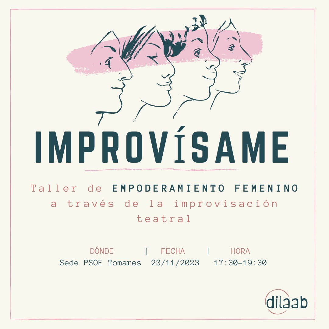 PSOETOMARES's tweet photo. 💜Ya podemos contaros las actividades para el #25N, Día de la erradicación de la violencia de género.

IMPROVÍSAME. Con Dilaab vamos a compartir experiencias, facilitar la autoaceptación, la sororidad, deshacernos de complejos, tabúes y mitos a través de la improvisación teatral. https://t.co/rgLwcvxMhq