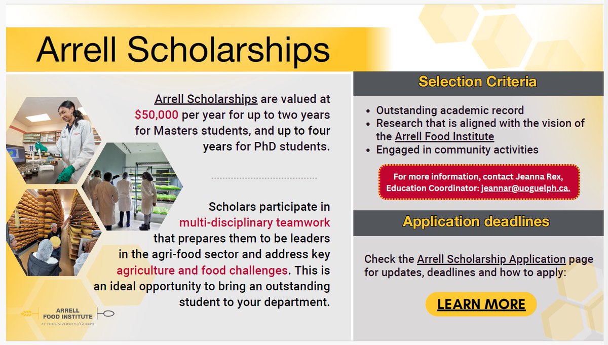 OneHealthUofG's tweet photo. U of Guelph's Arrell Food Institute is seeking emerging scholars who are academically outstanding and passionately committed to ensuring that future generations are well fed, that diets are nutritious &amp; equitable, and that agriculture is sustainable: https://t.co/zzpvPbo4IN https://t.co/4EJxjTrPbm