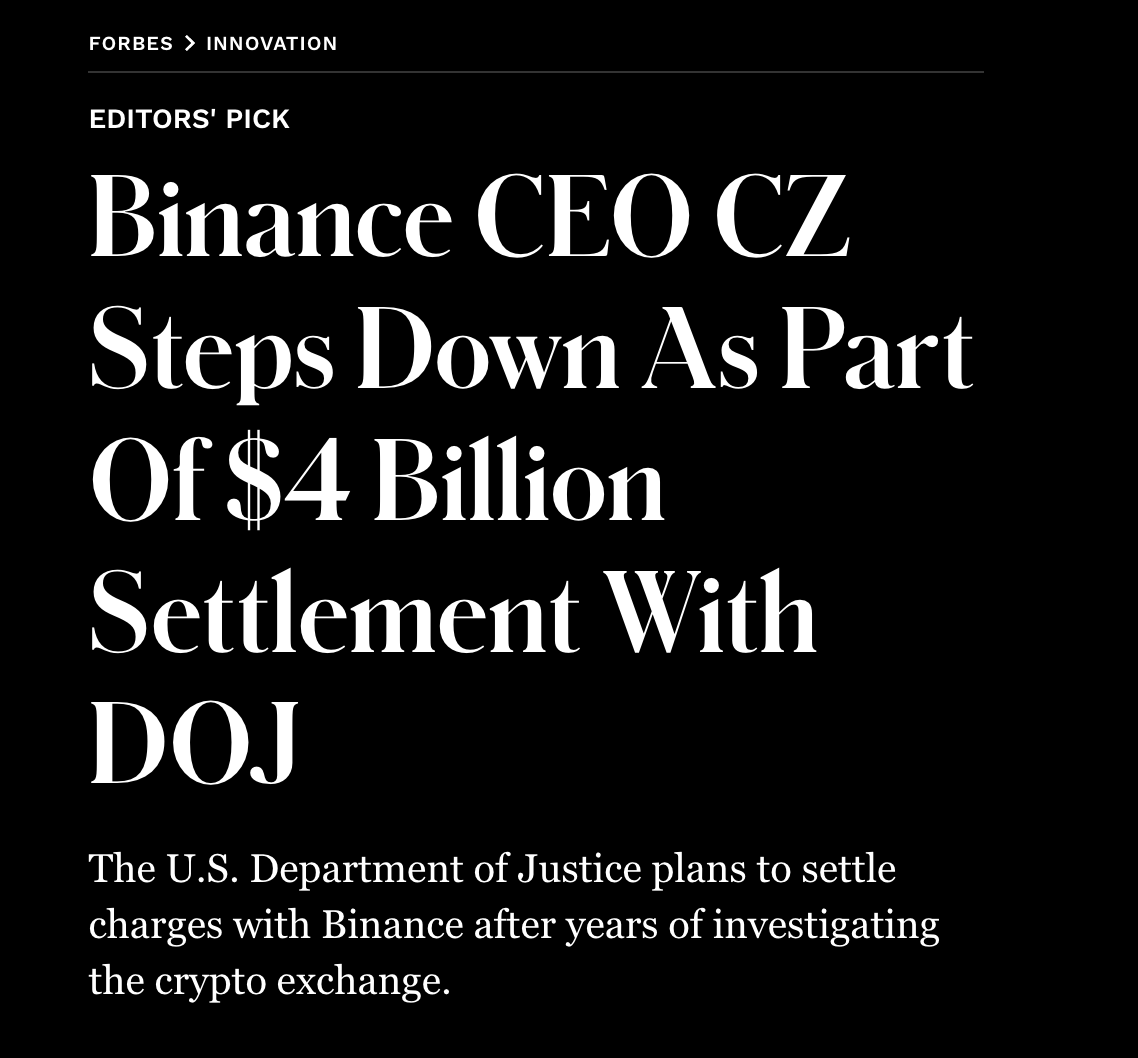 dStanca's tweet photo. Here's a time with interesting news from the world of tech leadership. Multiple sources indicate the resignation of #Binance leader, CZ (Changpeng Zhao, founder and CEO). A story that will likely impact the crypto market. #ToFollow https://t.co/ilDGQv7RpM