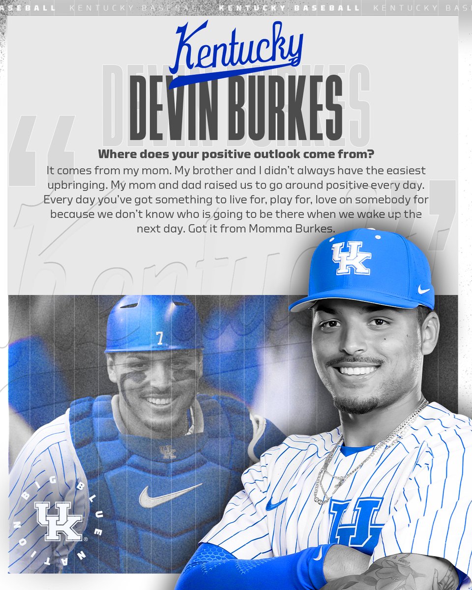 UKBaseball's tweet photo. In a nod to Thanksgiving, the Happiest Man in College Baseball™️ (@Devin_Burkes) explains where his unrelenting joy comes from and why he's beloved by teammates, coaches and the #BBN - his parents, especially Momma Burkes (@Denise_21_24). https://t.co/jjRhd0TZkk