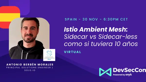 ¡Noticias emocionantes! DevSecCon España recibirá a Antonio Berbén Morales, Ingeniero Principal de Soluciones en Solo.io. En esta charla, explicaremos la diferencia entre el modelo con Sidecar y el modelo sin Sidecar. #Spain #DSCSpain #DevSecOps #hackers #Espana