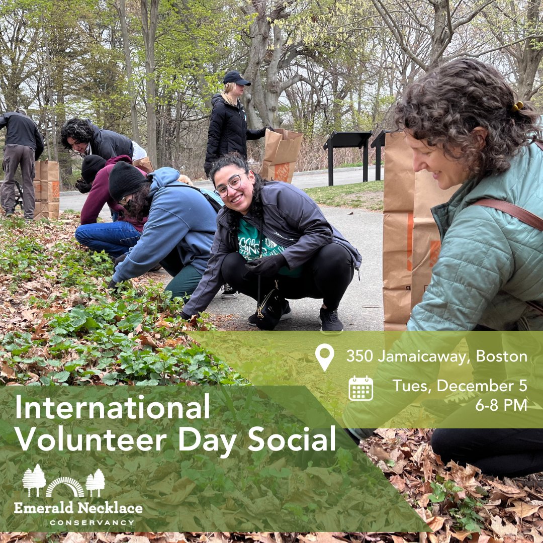 In 2023, over 1,000 volunteers donated their time and energy to keeping the Necklace safe and beautiful for all. For #InternationalVolunteerDay on 12/5, join us for a volunteer appreciation social, with refreshments, house tours and more! Learn more: emeraldnecklace.org/event/voluntee…