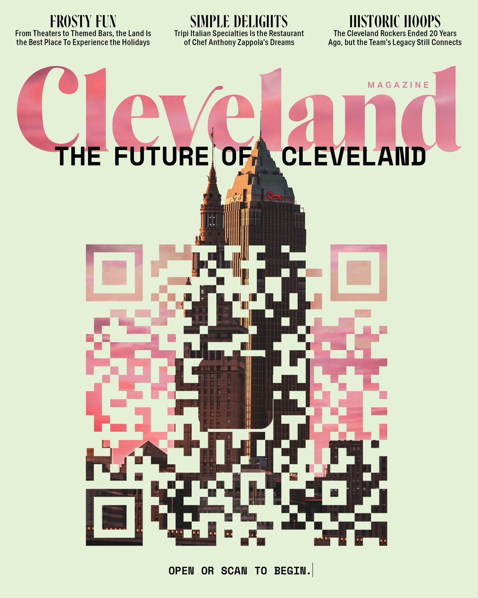 ClevelandMag's tweet photo. The future of Cleveland is....  Complicated. Ambitious. Creative. Epic. We have our eyes on what's next in the newest issue of Cleveland Magazine, which explores developments in city life, health care, aerospace and the arts.  Click the link below to start reading or scan the QR code to pull up a special AR experience with additional multimedia content. 

📸 Wil Lindsey

https://t.co/rxlwfpKw16