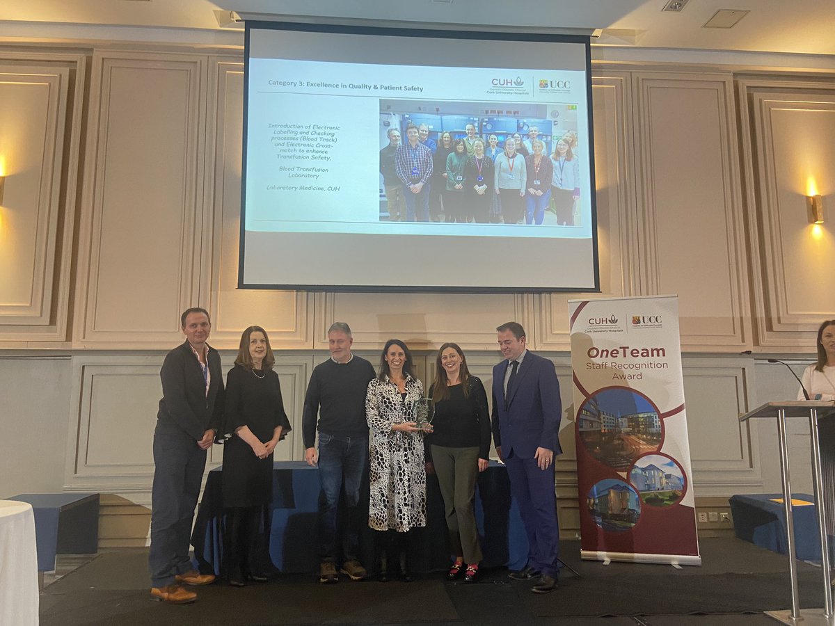 Success for the transfusion laboratory at the <a href="/CUH_Cork/">Cork University Hospitals</a> #oneteamawards excellence in quality and patient safety