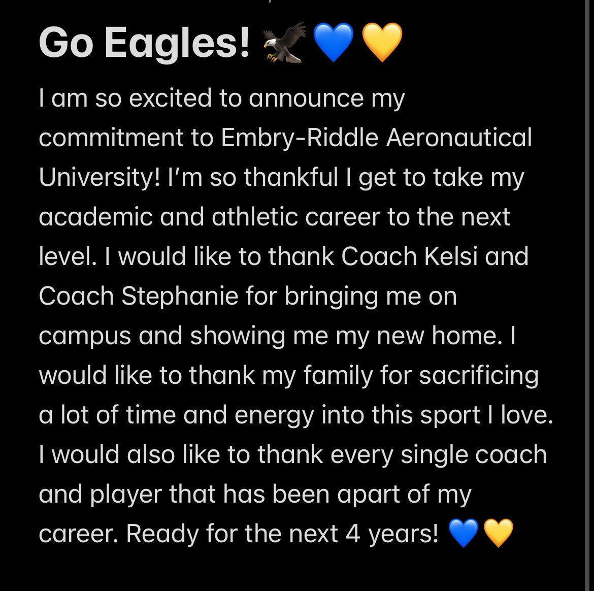 KendallWilkie8's tweet photo. COMMITTED 💙🦅💛 @ERAUSoftball @coachkelsid @StephanieCeo @MSBMBGOLDKIMZEY @TKNIGHT11 @AtownSoftball @MrsWilk2 @barnes_pro https://t.co/FIr3njYPFY