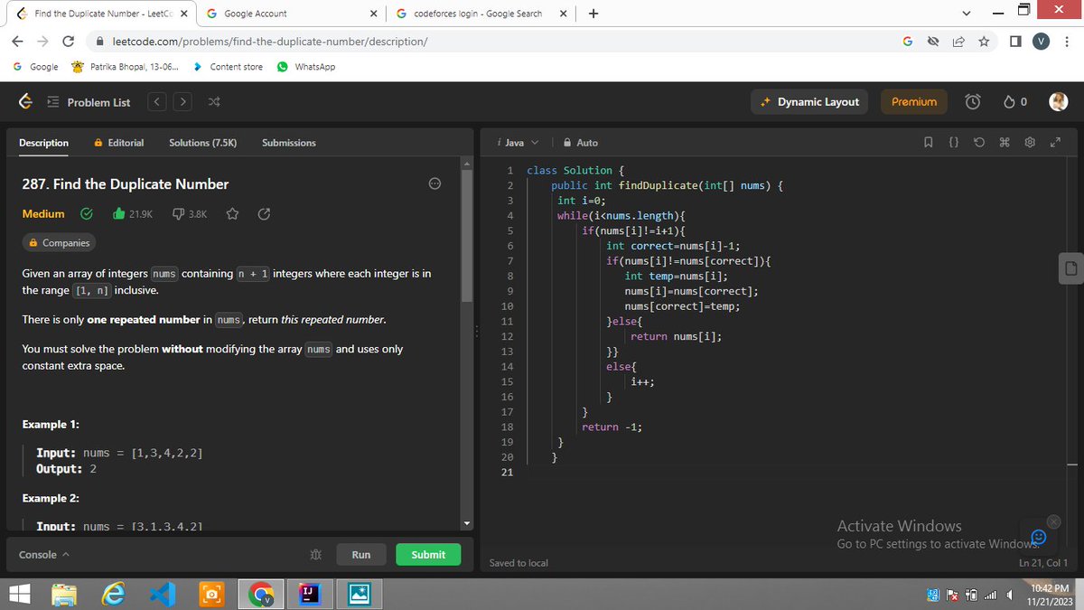 Vijayashri21562's tweet photo. 🚀 Day 20 of my #100daysofcodechallenge ! Today, I conquered two LeetCode problems that are hot favorites in Amazon and Google interviews! 💻🔥 Feeling accomplished and ready for more coding adventures! #JavaProgramming #DSAWithKunal #AmazonInterview #GoogleInterview https://t.co/tLqHBle5Mz