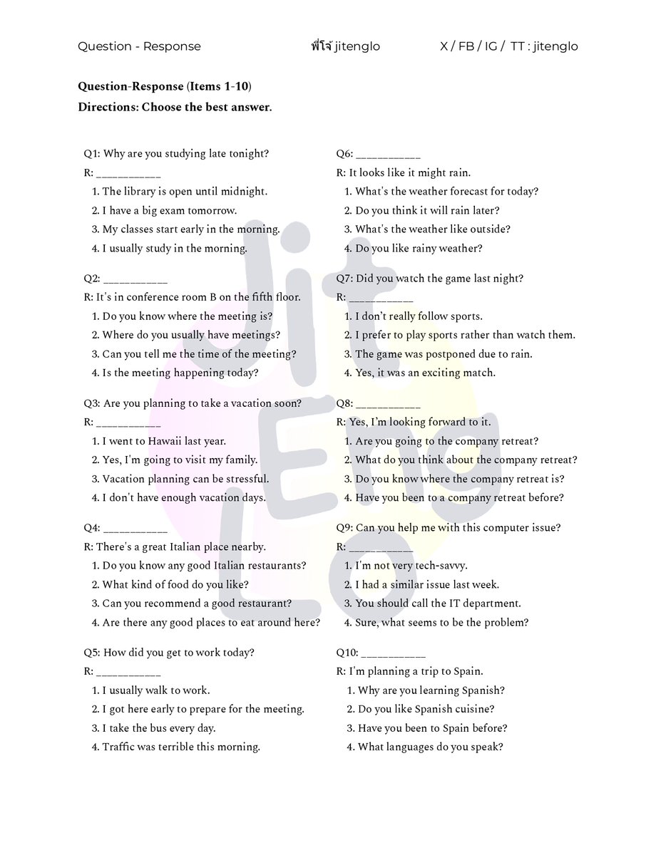 JitEngLo's tweet photo. พี่โจ้มีโจทย์ #TGAT question-response 
พาร์ทที่เก็บคะแนน ง่ายที่สุด❗️ มาให้ฝึกทำกัน 20 ข้อ ✨

#dek67 #dek68 ลองทำกันเลย 👊

📌โจทย์ + เฉลย:https://t.co/eOxwGBZoxq

ขอให้บฝห.นี้เดินทางถึงน้องๆทุกคนนะ

#วันนี้dek67ทำอะไร #studygramthailand #tgateng #Alevel #TGAT1 https://t.co/JUVrKpWsPG