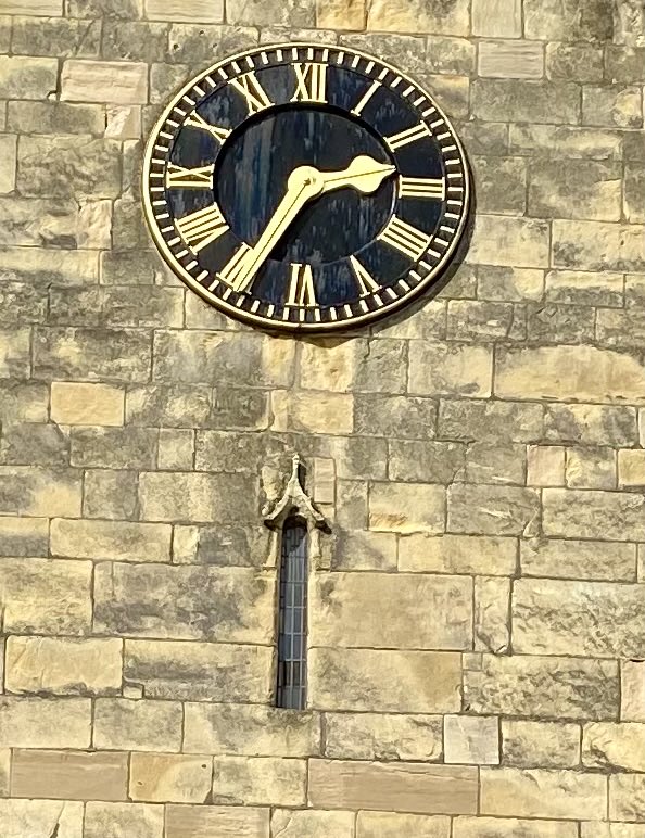For #tinywindowtuesday with the bonus of a fine church tower clock: 
St Peter, Conisbrough, Doncaster