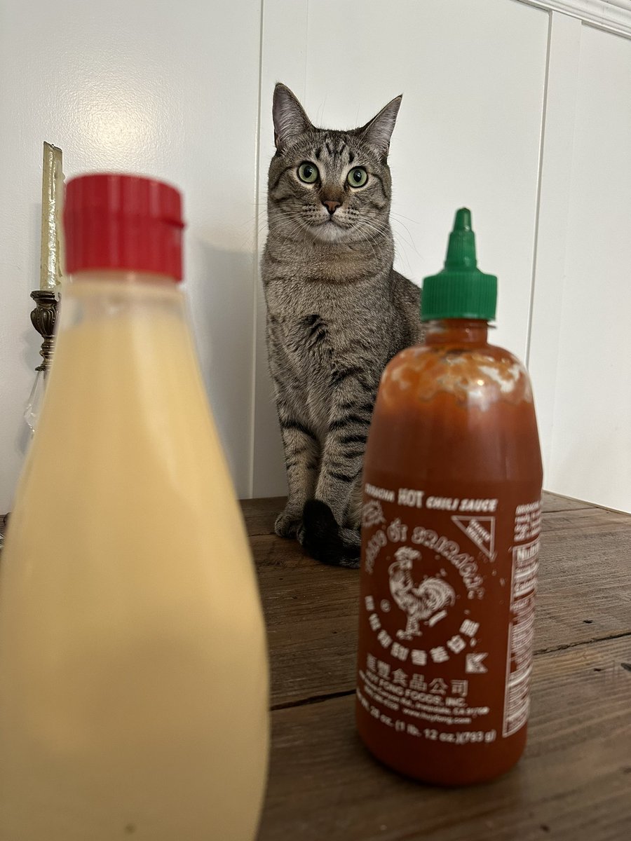 Three essential condiments , kewpie , sriracha , sprouts