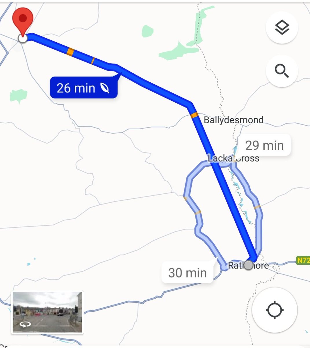 Rathmore to Castleisland.
Straightest road in rural Ireland?
1 gentle turn & straight on again.
Proper back road. 
26km in length. 
Like driving in Saudi Arabia.
But in forestry, not desert.

Thoughts @colmoregan?