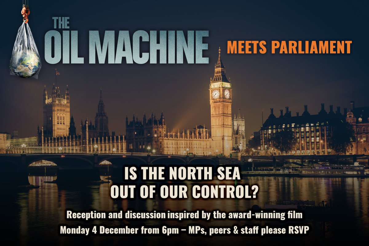 For over a year, <a href="/TheOilMachine/">The Oil Machine</a> has been sparking discussions around our continuing exploration of North Sea oil and gas.

Now <a href="/NadiaWhittomeMP/">Nadia Whittome MP</a> &amp; <a href="/ClimateAPPG/">The Climate APPG</a> are inviting MPs to meet key people from the film.

Could you all ask your MP to attend?

RSVP 👉 theoilmachine.org/westminster