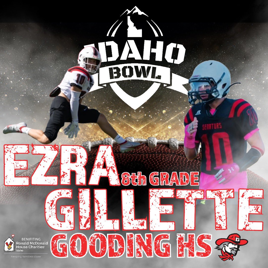 IdahoBowl's tweet photo. Congrats 8th grade RB/LB Ezra Gillette on being selected to play in the 1st annual Idaho Bowl!

Join us in showcasing Idaho’s best 6-8th grade football players while benefiting the Ronald McDonald House of Idaho this June! 

#IdahoBowl #RMHC #AllStarFootball #Idaho #IdPreps https://t.co/cqdTKjGhc7