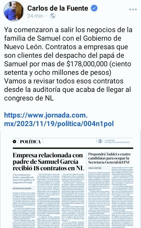juditheleana's tweet photo. Siempre se a sabido los escándalos de corrupción de la familia de @samuel_garcias  no es nada nuevo lo importante es que se haga lo correcto #NL no merece tener este tipo de corruptos quien los #Solapa ?   Exigimos  #GobernadorInterino honesto y que resuelva 
@chaledelafuente https://t.co/qG7L9mPNwl