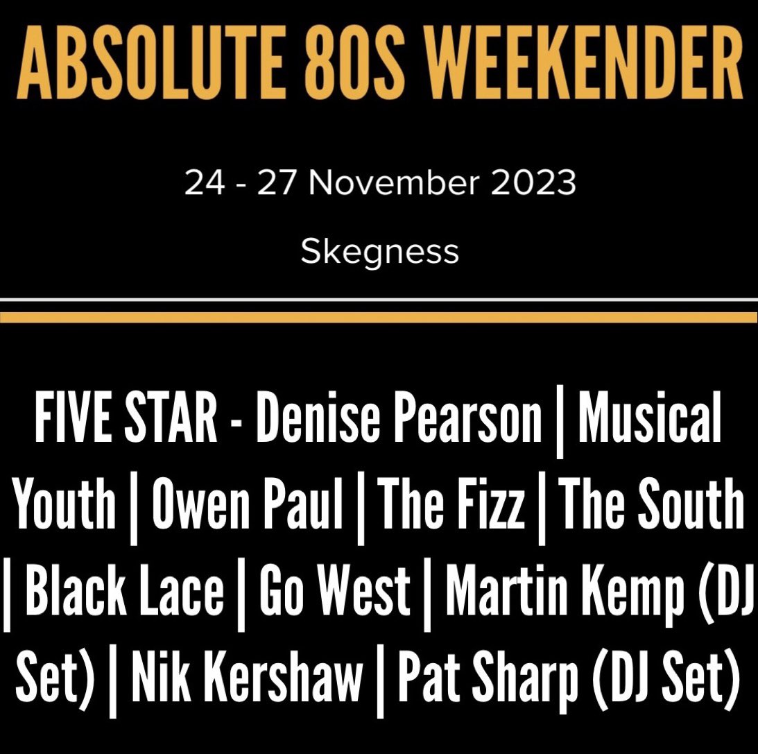 GIG NEWS!!! Full band show this Friday at <a href="/Butlins/">Butlin's</a> Skegness alongside <a href="/TheFizzCMJ/">TheFizzOfficial</a> <a href="/peterjohncox/">Peter Cox 💙</a> <a href="/DJJulesLittle/">Jules Little 🎧</a> and more !!! <a href="/BigWeekenders/">Butlin's Big Weekenders</a> <a href="/Absolute80s/">Absolute 80s</a>