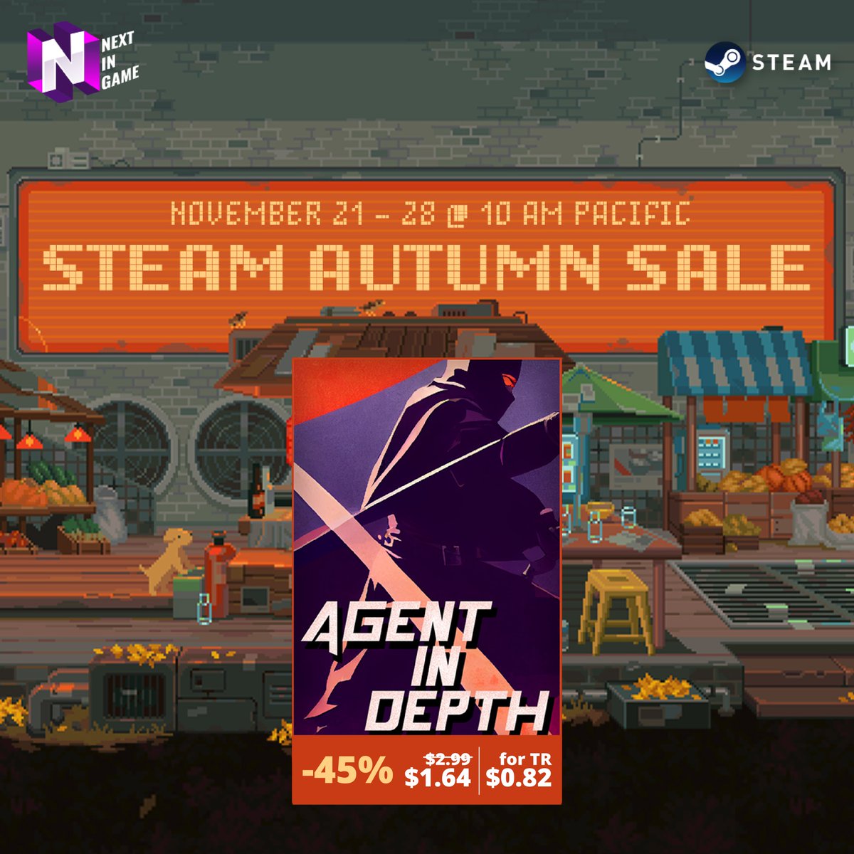 nextingametr's tweet photo. Prepare to delight in the serene atmosphere of the Steam Autumn Sale! 🍂🌾
Enjoy the seasonal gaming vibe with our great offers! ➡️✨
#steam #nextingame #gamingdiscounts #indiegame #indiedev #steamautumnsale https://t.co/k3fPUgeucB