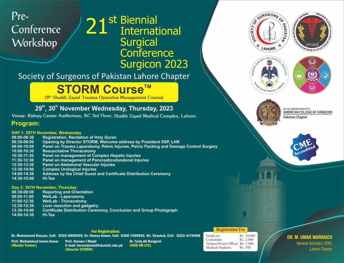 Haroon Javaid Majid (@hjmajid) on Twitter photo Brace yourself for the impact!
STORM 9 is approaching with two days of intensive hands-on learning on Advanced Trauma Operative Management. Join us on Nov 29-30 at Kidney Centre Auditorium, Shaikh Zayed Medical Complex, Lahore. Register now at teachsurg.com/storm
<a href="/gssoszh/">General Surgery & Surgical Oncology SZH</a> Brace yourself for the impact!
STORM 9 is approaching with two days of intensive hands-on learning on Advanced Trauma Operative Management. Join us on Nov 29-30 at Kidney Centre Auditorium, Shaikh Zayed Medical Complex, Lahore. Register now at teachsurg.com/storm
<a href="/gssoszh/">General Surgery & Surgical Oncology SZH</a>