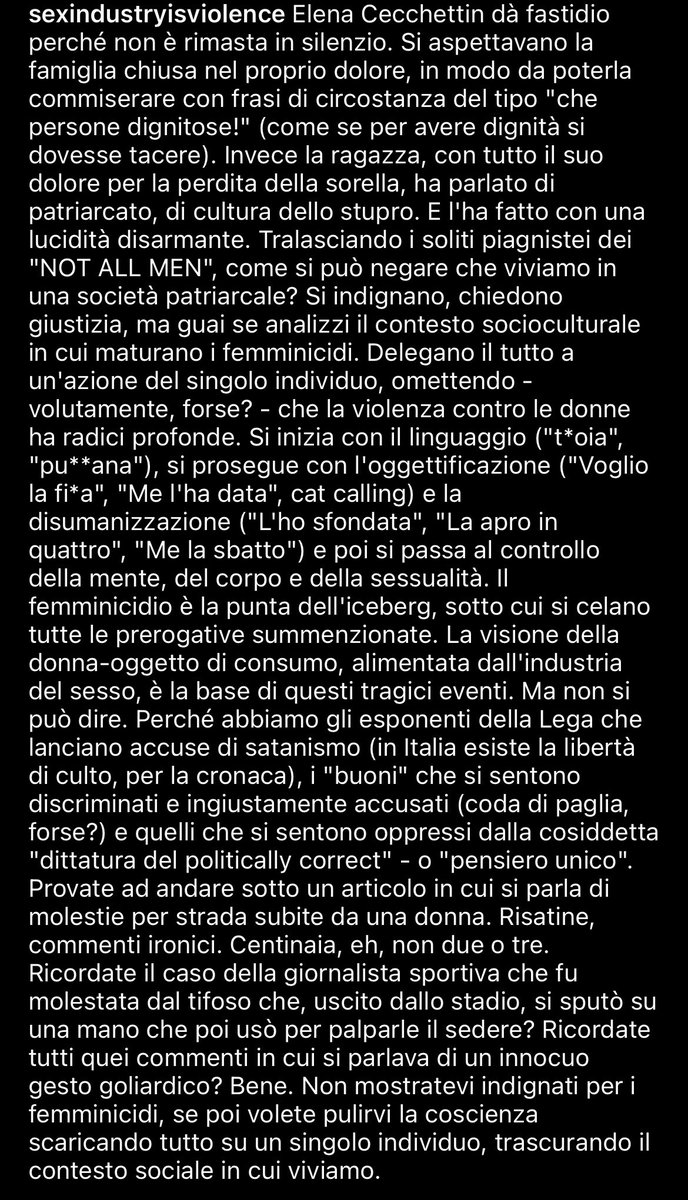 DEFENCELESS18's tweet photo. dato che quasi nessuno ha capito il discorso di #ElenaCecchettin perché vi siete soffermati solo sull’apparenza dubitando del suo dolore, leggetevi questo, e forse capirete che siete parte del problema. 
e parlo sia di donne che di uomini, dato che ne ho lette di ogni. https://t.co/CfpqpSfUKe