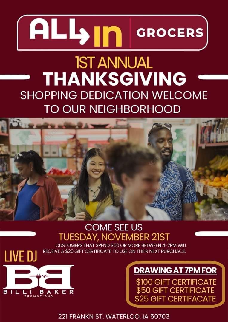 Come celebrate with us at All In! We will have a live DJ, trivia, gift card giveaway, and lots of fun! Can't wait to see you from 4pm to 7pm! Please share and spread the word!