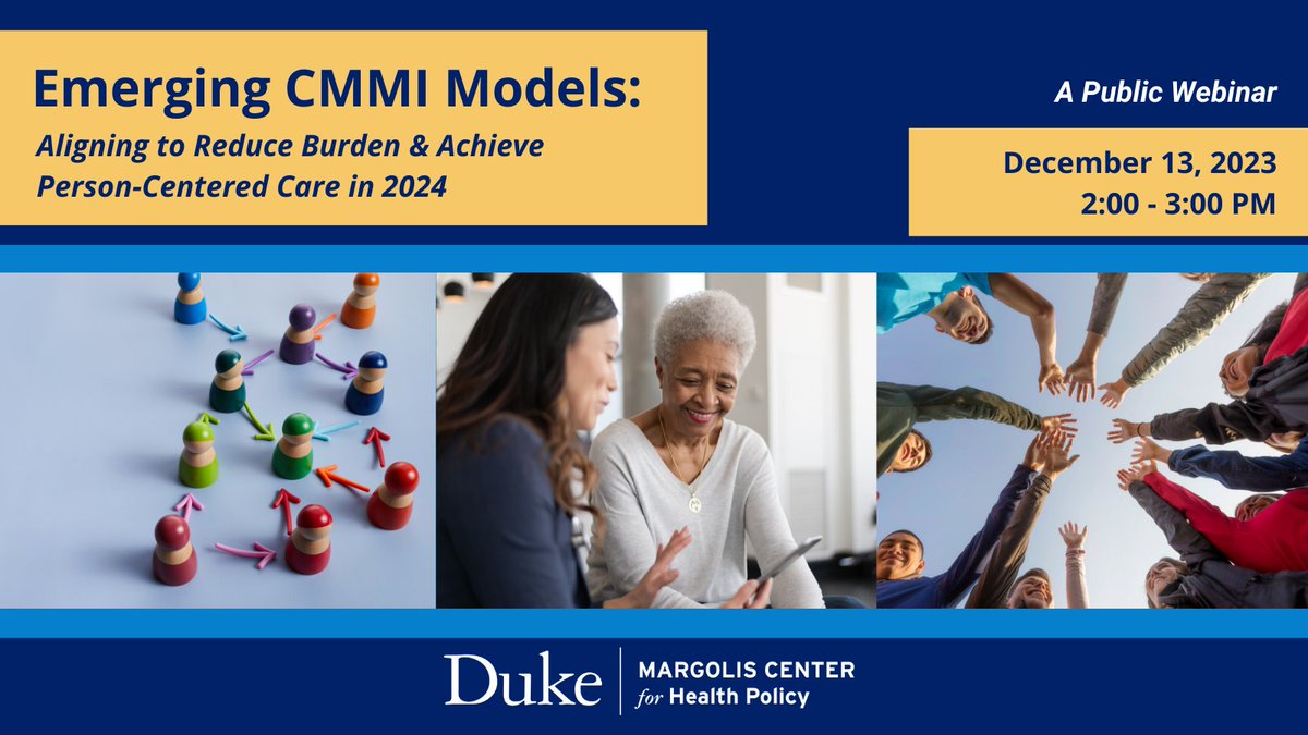 A new event has been announced! Learn what the new and revised CMS Innovation Center models mean for patients and providers during this Duke-Margolis webinar on December 13.

Learn more and register here: duke.is/4/56ys
