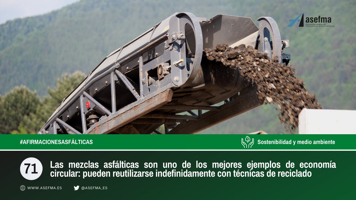 asefma_es's tweet photo. ♻️ Uno de los mejores ejemplos de #EconomíaCircular lo encontramos en el sector del asfalto:  la reutilización total de la mezcla asfáltica es posible cuando se emplea la técnica del reciclado templado ♻️

💬 Comentad utilizando hashtag #AfirmacionesAsfálticas https://t.co/vNyUERHG1E