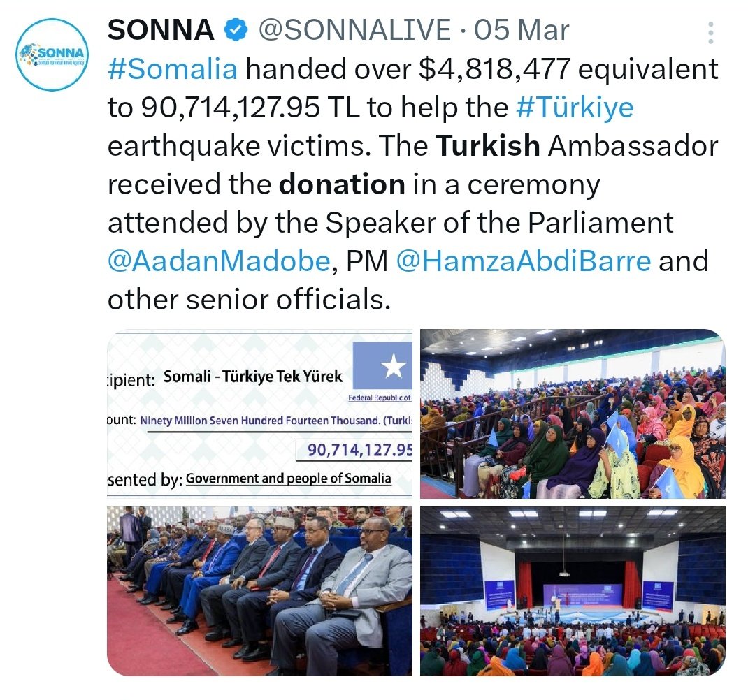 EIshmael_'s tweet photo. #Somalia will never prosper because its political leaders are hypocrites who only engage in actions for the sake of photo opportunities.  It is concerning that the somali government officials responded differently to the recent flooding disasters at home compared to the Turkish earthquake earlier this year. Back in March, there was an outpouring of donations and support for Turkey during their earthquake crisis. However with the current flooding emergencies impacting Somali homes and ability to access food, there has been less of a government-led response. 

👇👇👇 Read!