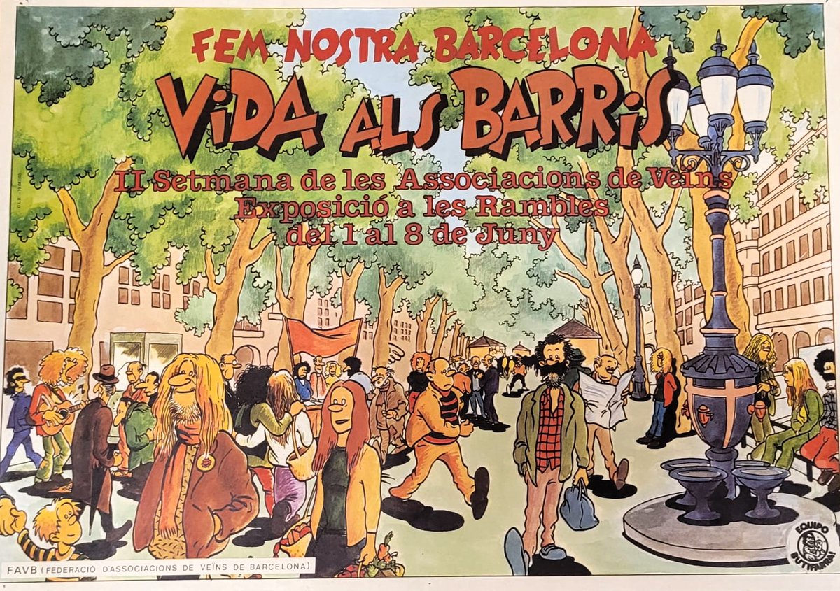 bibrepublica's tweet photo. 😍 Cartell de la nostra col·lecció editat per la #FAVB  Federació d'Associacions de Veïns de Barcelona i il·lustrat per l'Equipo Butifarra, un col·lectiu de ninotaires fundat a Barcelona l'any 1975 amb membres tan destacats com Francesc Capdevila o Montse Clavé entre d'altres 🔝 https://t.co/8GyUWPNGA9