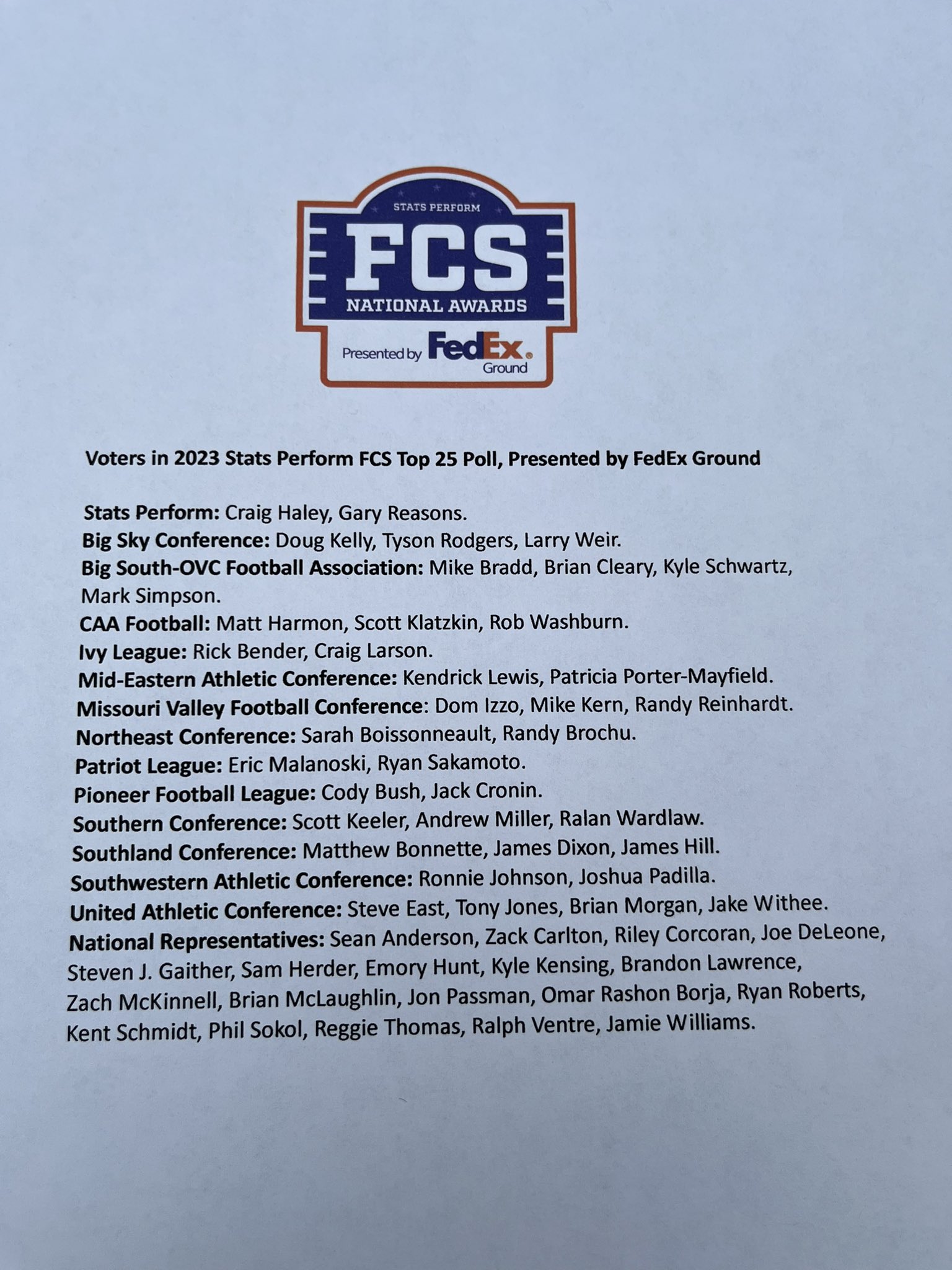 Stats Perform FCS Top 25 Poll